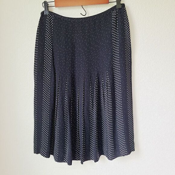 Talbots Womens 10 Petite Black White Polka Dot 100% Silk Skirt Lined Pleated - Picture 6 of 9